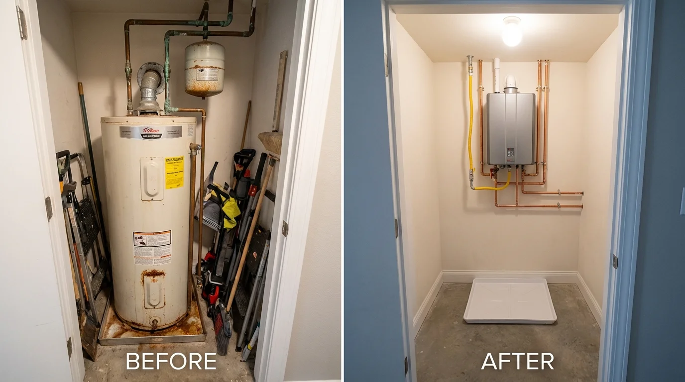 Tank water heater versus wall-mounted tankless unit comparison for Petersburg, IN homeowners